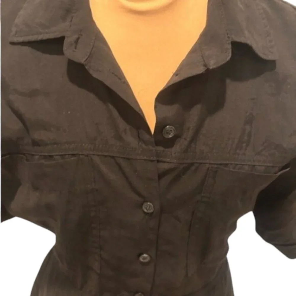 Black Shirt Dress Button Front Cinched Waist Mini Dress Flattering Casual Small - Picture 2 of 7